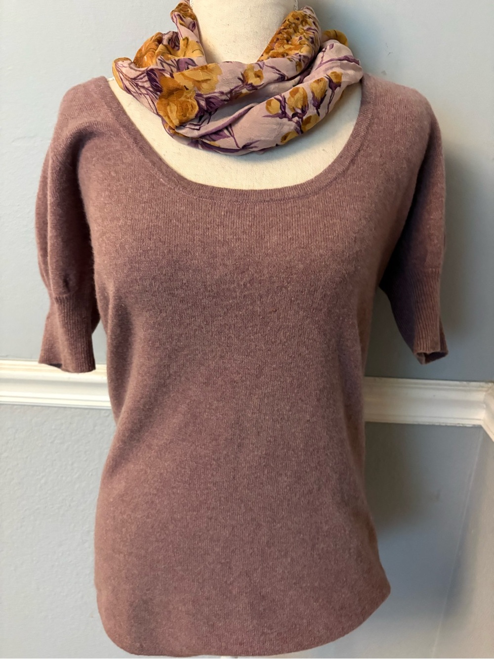 ULURU Cashmere Dusty Puff Sleeve Scoop Neck Knit Sweater Top - Size M